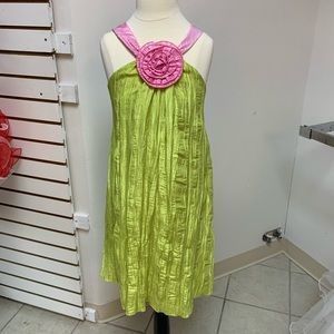 Girls Size 12/14 Blue Pearl Brand Made In USA Lime Green & Pink Easter Dress NWT